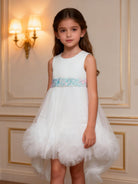 Abito da Cerimonia Bambina Bianco a Sirena in Tulle – 2-14 Anni | Battesimo, Comunione, Damigella 22012-TheOne Ferrara