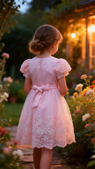 Abito Elegante Bambina Rosa in Pizzo e Tulle con Vita Decorata in Strass – Vestito da Cerimonia 2-12 anni 815