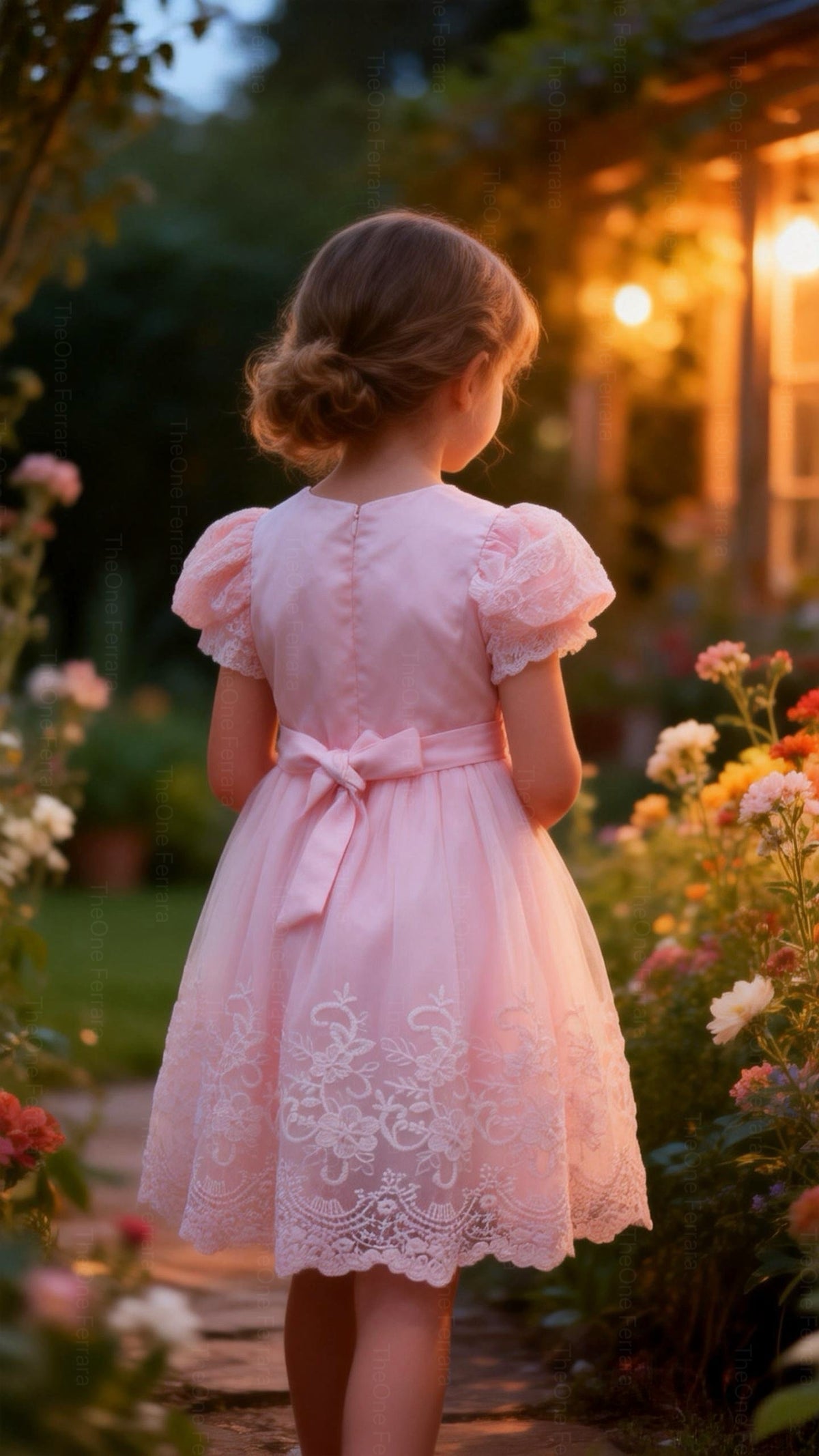 Abito Elegante Bambina Rosa in Pizzo e Tulle con Vita Decorata in Strass – Vestito da Cerimonia 2-12 anni 815