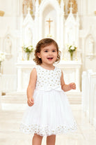 Abito da Cerimonia Bambina Bianco 2–12 Anni – Tulle Elegante con Fiocco | Battesimo, Matrimonio, Comunione 662