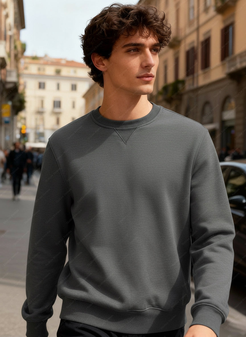 Felpa Unisex Girocollo Foderata in Pile - Pullover Caldo Classico piombo