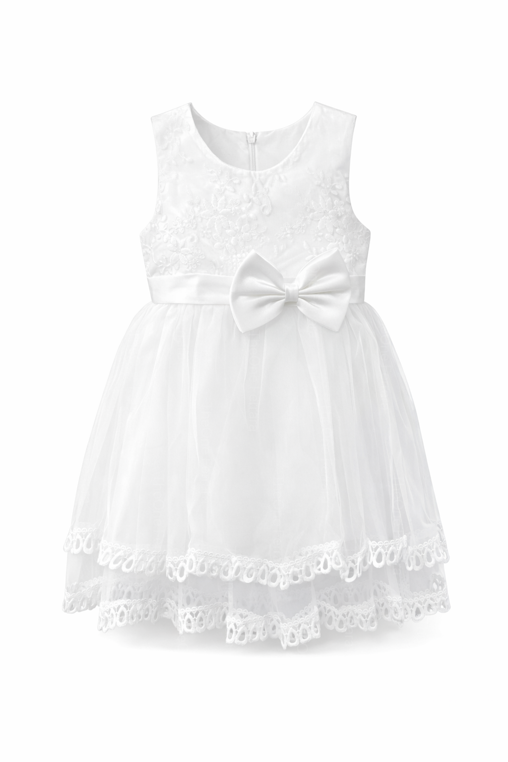 Abito da Battesimo Neonata Bianco 6–36 Mesi – Pizzo Ricamato, Tulle a Strati con Maxi Fiocco Cerimonia Matrimonio 21056 Bianco