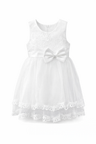 Abito da Battesimo Neonata Bianco 6–36 Mesi – Pizzo Ricamato, Tulle a Strati con Maxi Fiocco Cerimonia Matrimonio 21056 Bianco
