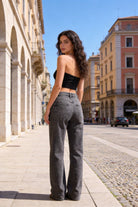 Jeans Donna Wide Leg Grigio Lavato a Vita Alta – Pantaloni Denim Larghi Casual Streetwear 703