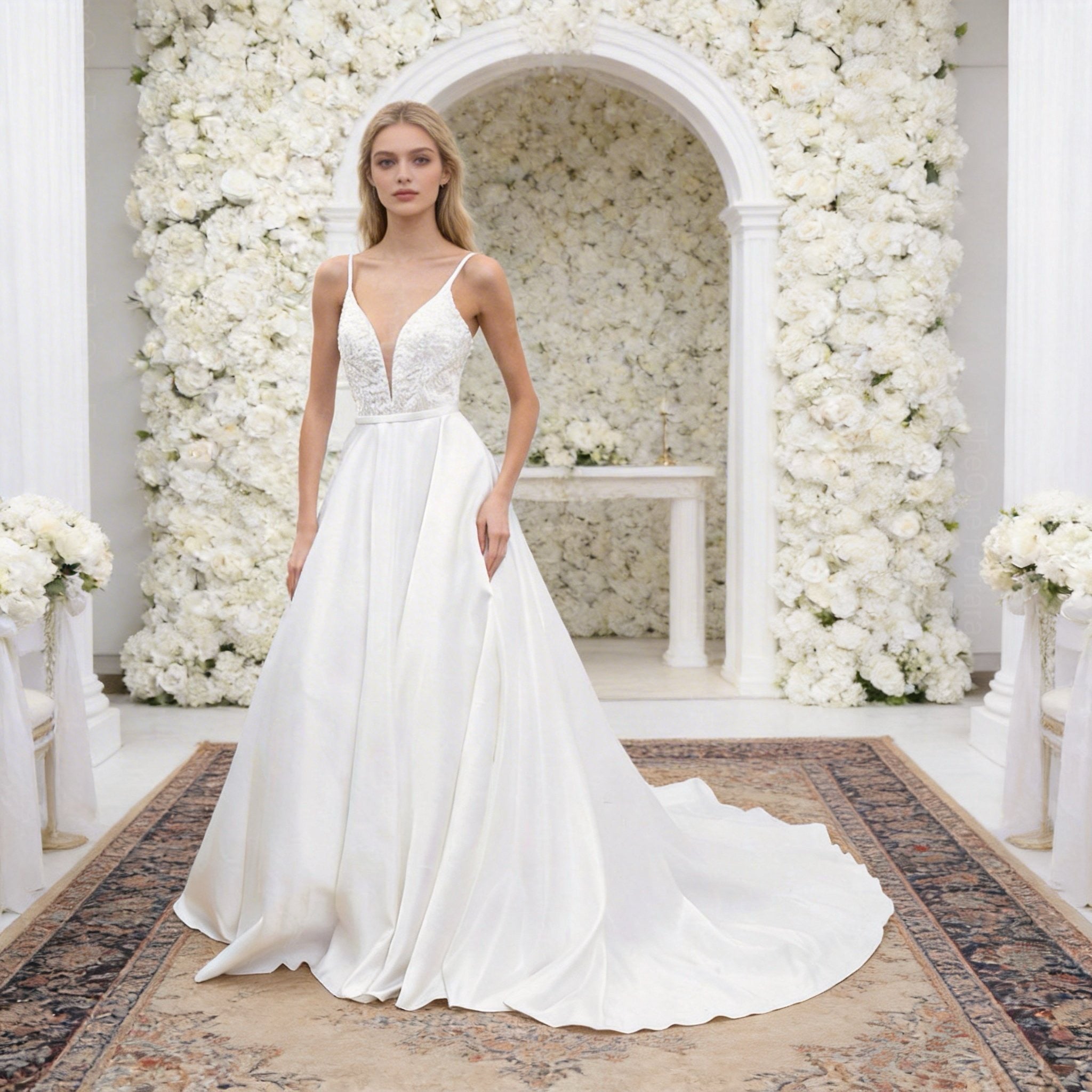 Abito da Sposa Elegante con Scollo Profondo in Pizzo – Vestito Lungo Principessa con Strascico – TheOne Ferrara -835103