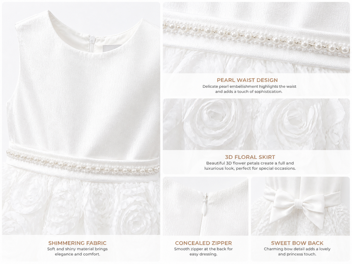 Abito Elegante Bambina 2-12 Anni – Vestito Cerimonia con Gonna 3D Floreale per Matrimonio e Comunione