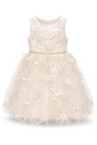Abito da Cerimonia Bambina 2-12 Anni Elegante – Vestito con Fiori 3D e Gonna in Tulle per Matrimonio, Battesimo e Compleanno 716 Champagne 100% Poliestere
