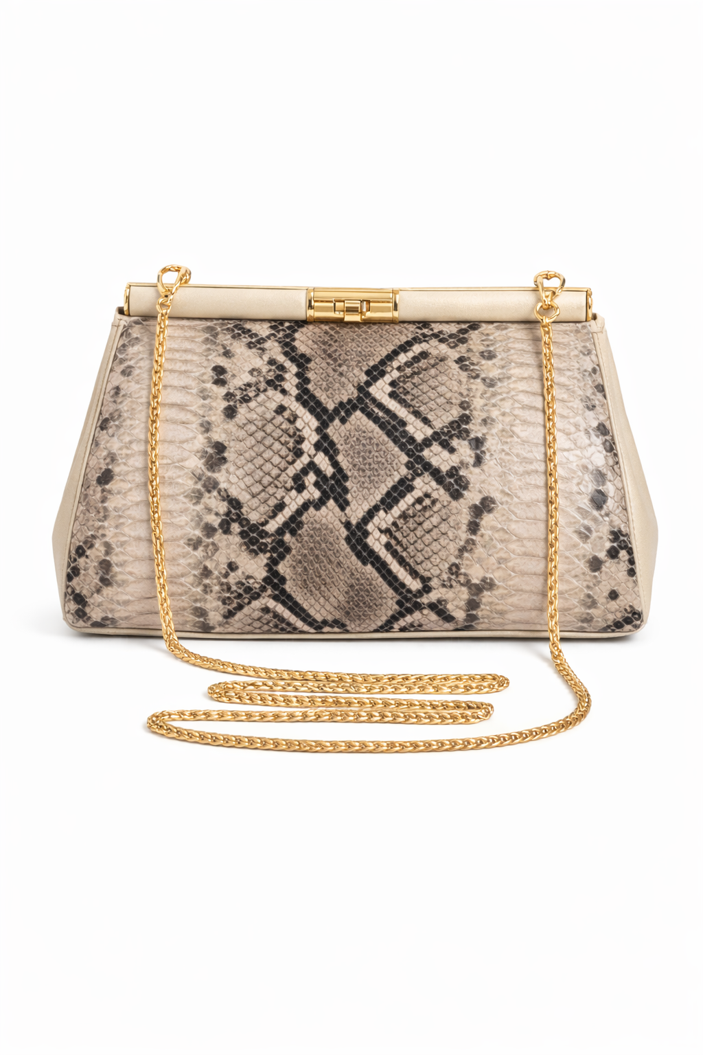 Borsa Elegante Donna Effetto Pitone con Catena Oro – Pochette Cerimonia 30cm Strutturata Taupe 30x14X10cm