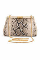 Borsa Elegante Donna Effetto Pitone con Catena Oro – Pochette Cerimonia 30cm Strutturata Taupe 30x14X10cm