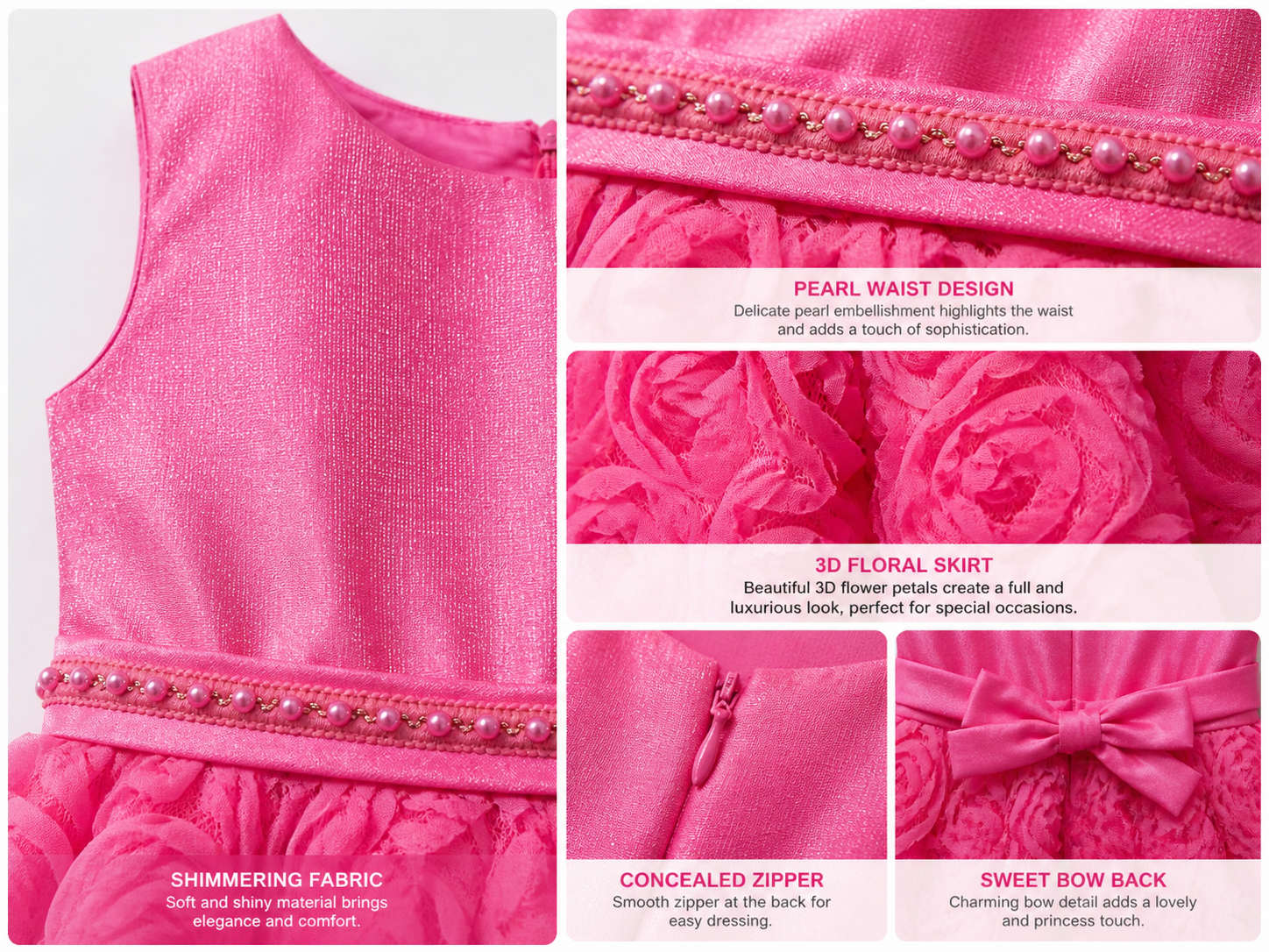 Abito Elegante Bambina 2-12 Anni – Vestito Cerimonia con Gonna 3D Floreale per Matrimonio e Comunione