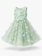 Abito da Cerimonia Bambina 2-12 Anni Elegante – Vestito con Fiori 3D e Gonna in Tulle per Matrimonio, Battesimo e Compleanno 716 verde salvia 100% Poliestere