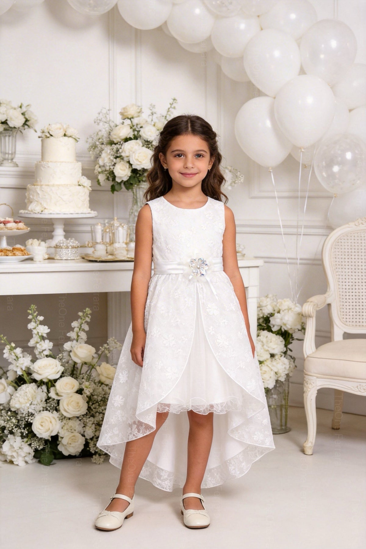 Abito Prima Comunione 2026 Bambina 4-12 Anni – Vestito Bianco Elegante in Pizzo per Cerimonia Primavera Estate 22023