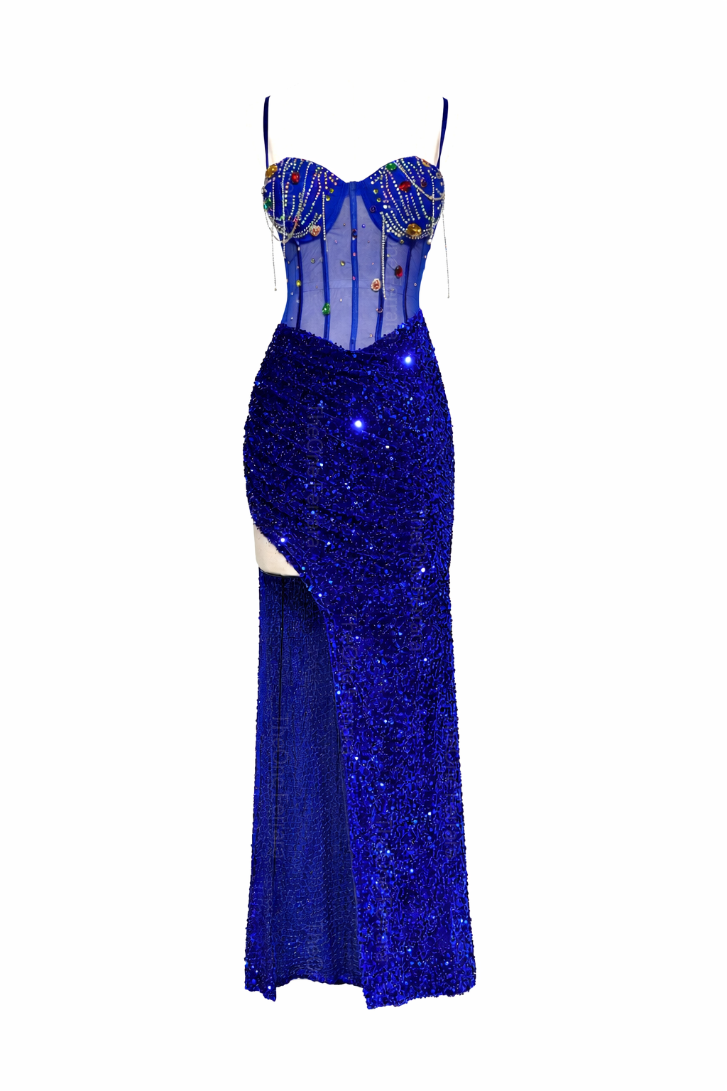 Abito Lungo da Gala con Corsetto Gioiello e Spacco Alto 512127