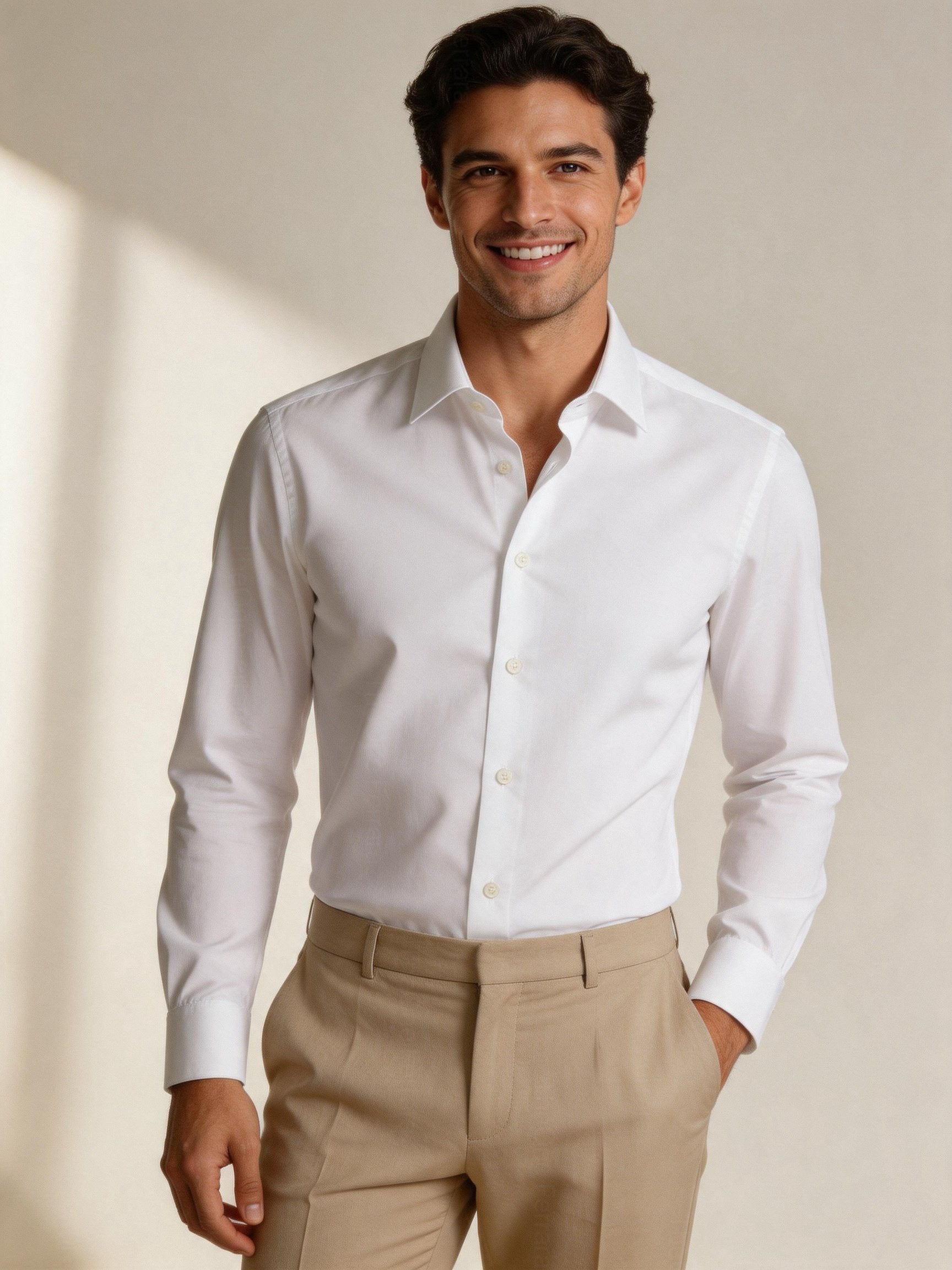 Camicia Uomo Bianca Slim Fit in Cotone Elasticizzato – Elegante Business Casual 2620