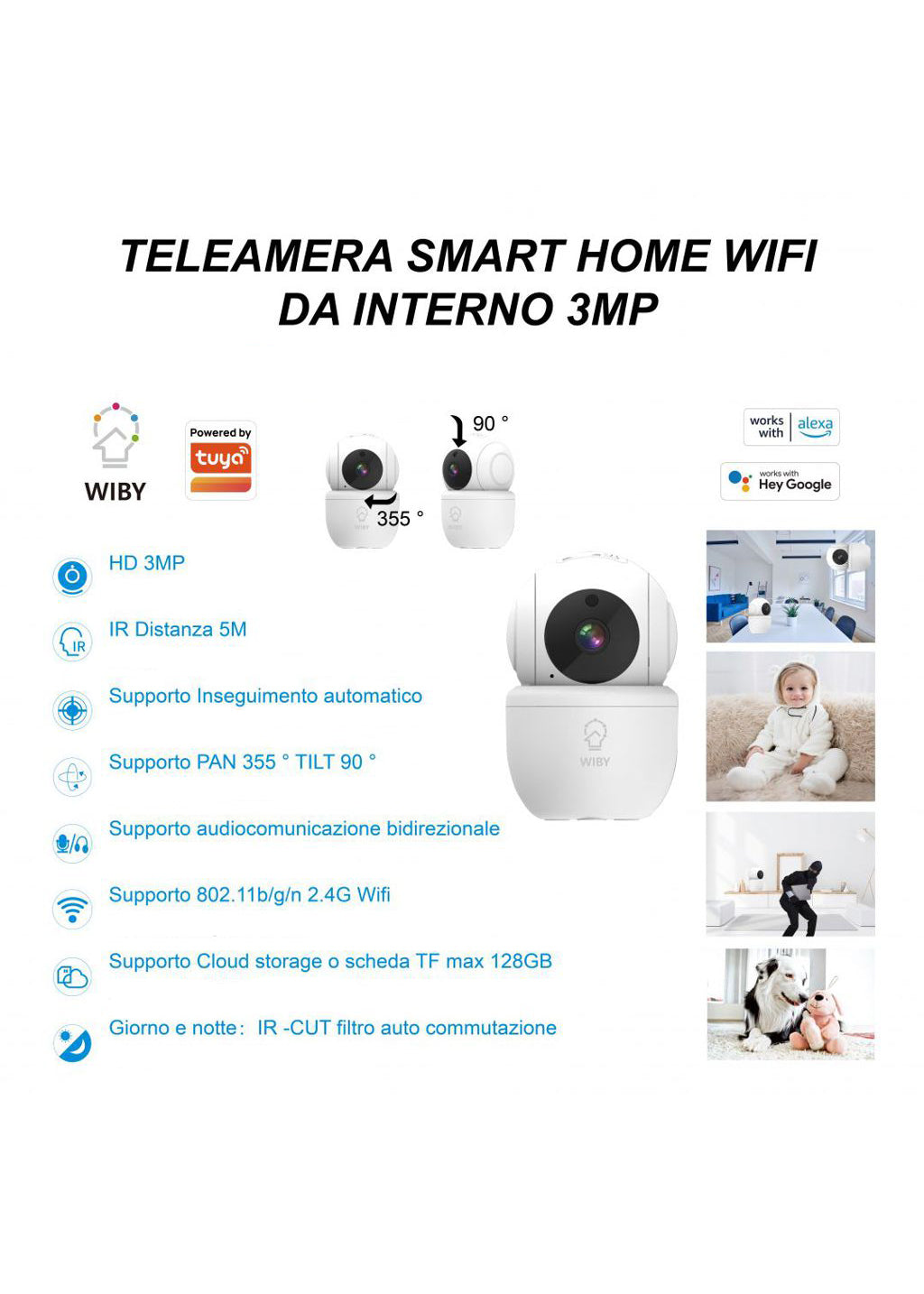 Telecamera WiFi da Interno 3MP | Visione Notturna | Alexa | WIBY TV-268