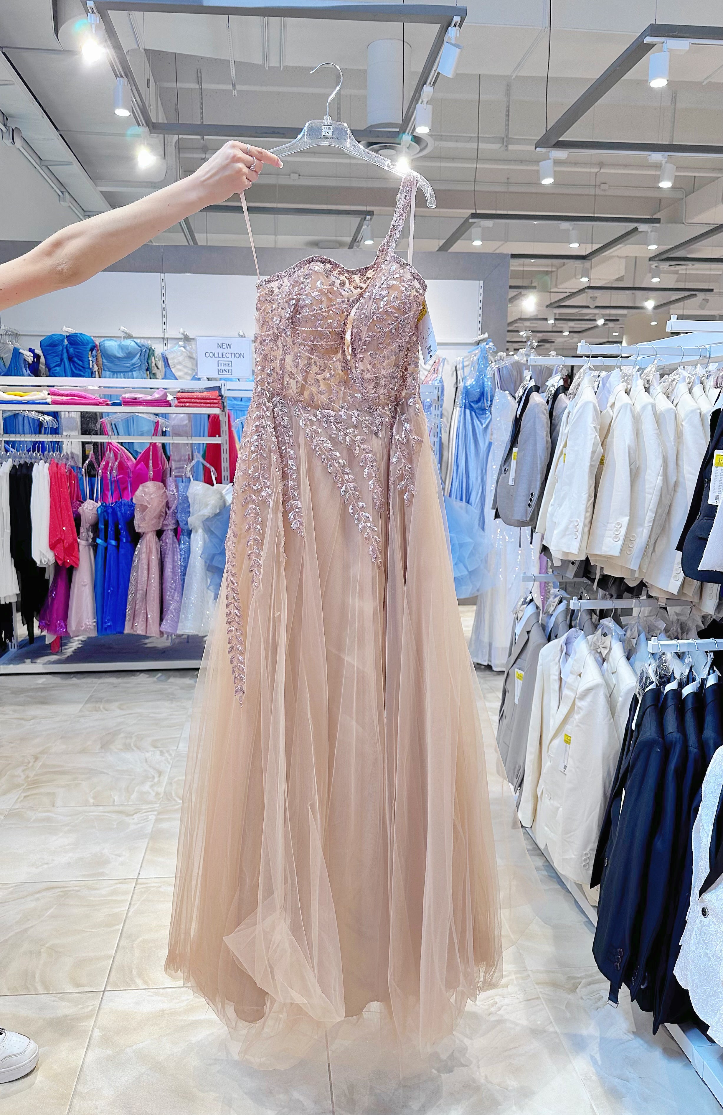 Abito da Sera Asimmetrico in Tulle Blu Reale Oro