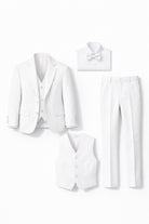 Completo Elegante Bambino Bianco 5 Pezzi Abito Cerimonia Matrimonio Comunione 1-14Anni Bianco Polyedter 90% 10%cotton