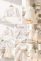 Bolero Bianco Bambina Elegante 2-14 Anni – Coprispalle Cerimonia con Fiocco Posteriore-23076