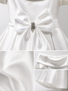 Vestito Bambina Cerimonia Elegante in Taffetà con Fiocco Grande 2-14 Anni