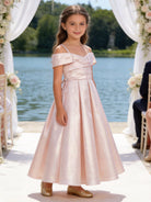 Vestito Ragazza Elegante Off Shoulder Effetto Taffetà Principessa