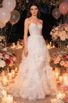 Abito da Sera Bianco con Corsetto e Tulle – Vestito Lungo Elegante Effetto Couture 883008