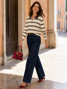 Maglia Polo Donna a Righe con Colletto e Bottoni 69048