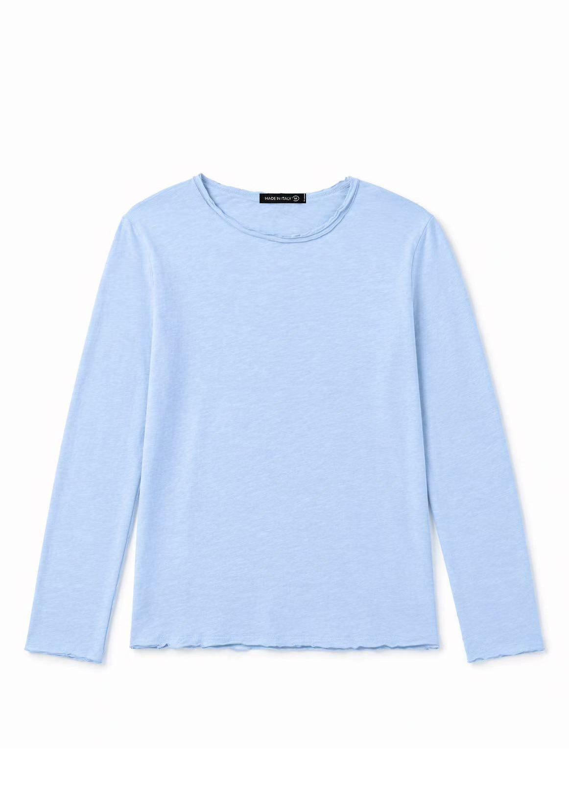 Maglia Uomo 100 Cotone Made in Italy Manica Lunga Casual S 3XL Azzuro