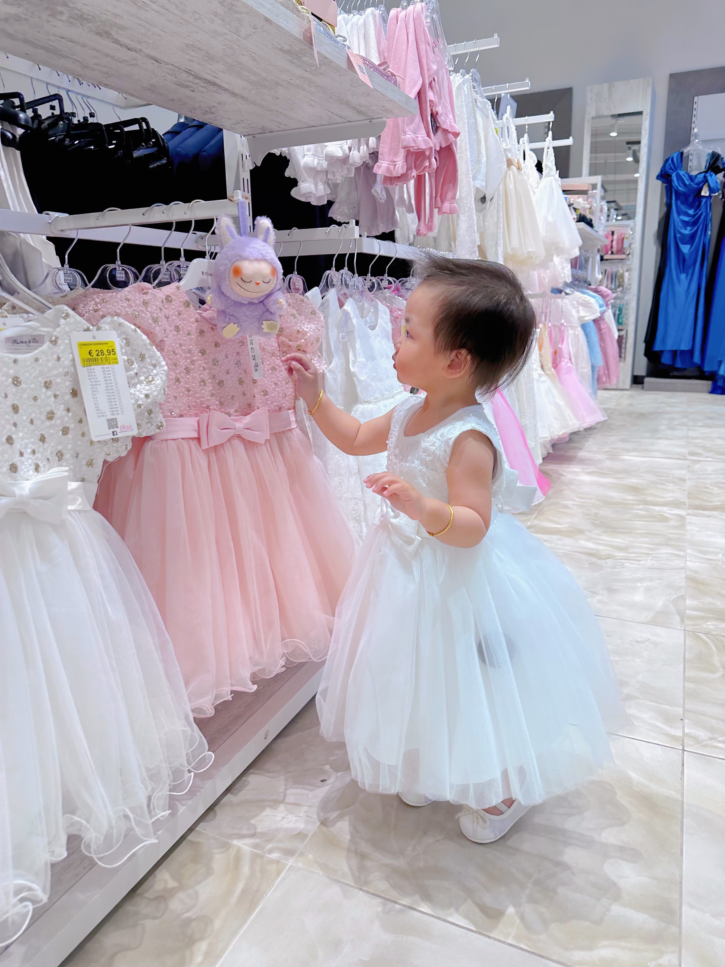Abito da principessa per bambina - Vestito in pizzo bianco。3M-36M