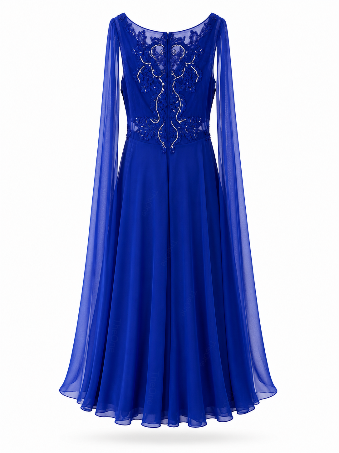 Abito Elegante Lungo in Chiffon con Mantella e Ricami