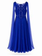 Abito Elegante Lungo in Chiffon con Mantella e Ricami