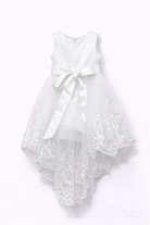 Abito da Cerimonia Bambina Bianco per Battesimo, Comunione e Matrimonio – Pizzo & Tulle, Fiocco, Orlo Asimmetrico (2-16Anni) 9691-TheOne Ferrara