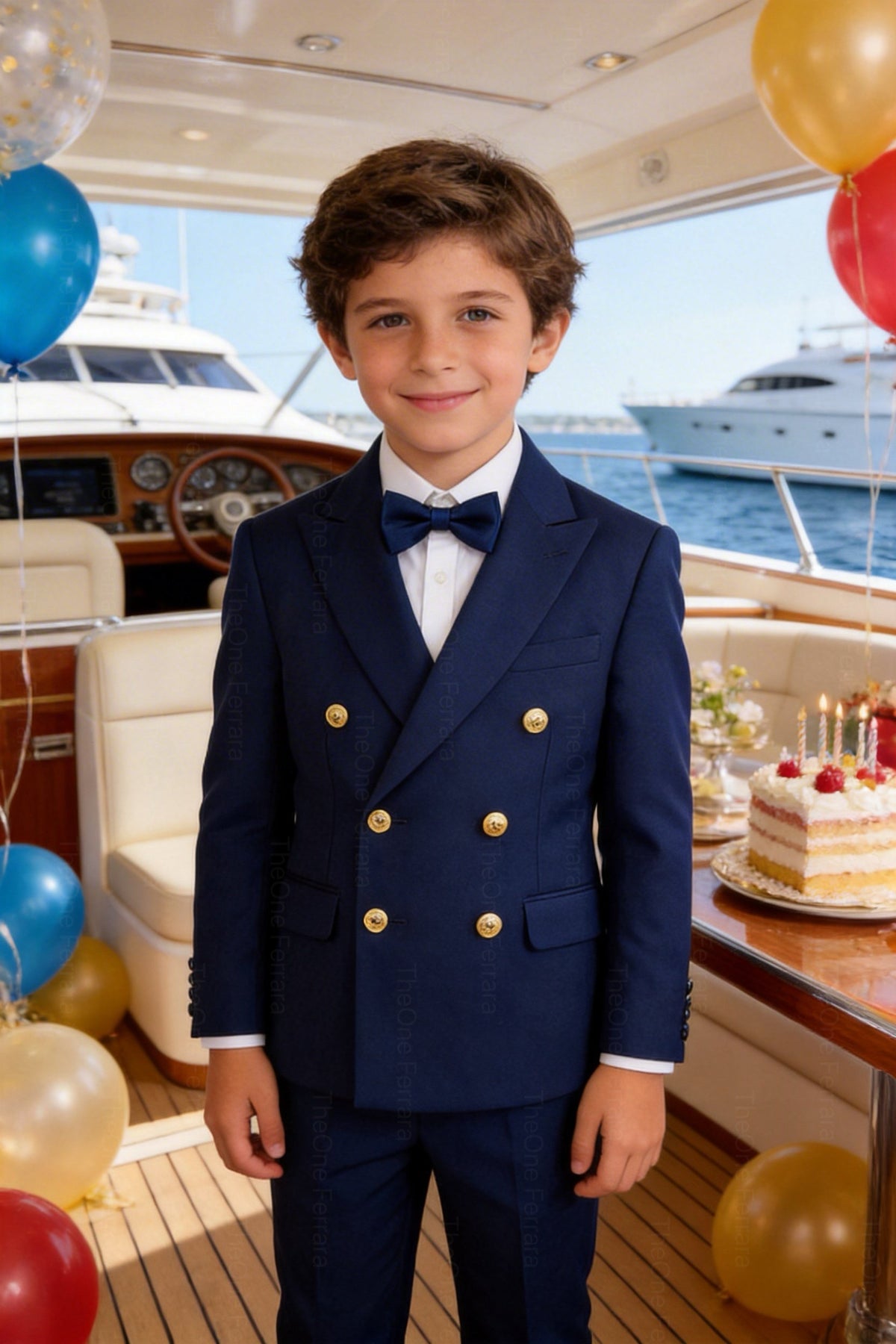 Abito da Cerimonia Bambino 1–16 Anni – Smoking Elegante Blu con Papillon-TheOne