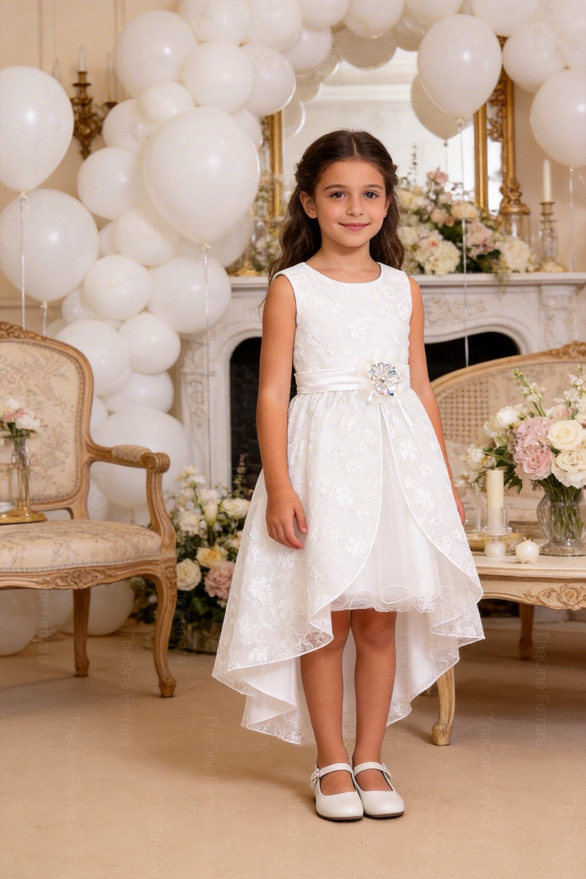 Abito Prima Comunione 2026 Bambina 4-12 Anni – Vestito Bianco Elegante in Pizzo per Cerimonia Primavera Estate 22023