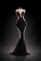 Abito da Sera Nero Sirena con Cristalli – Vestito Elegante Lusso da Gala 618001