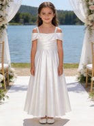 Vestito Ragazza Elegante Off Shoulder Effetto Taffetà Principessa