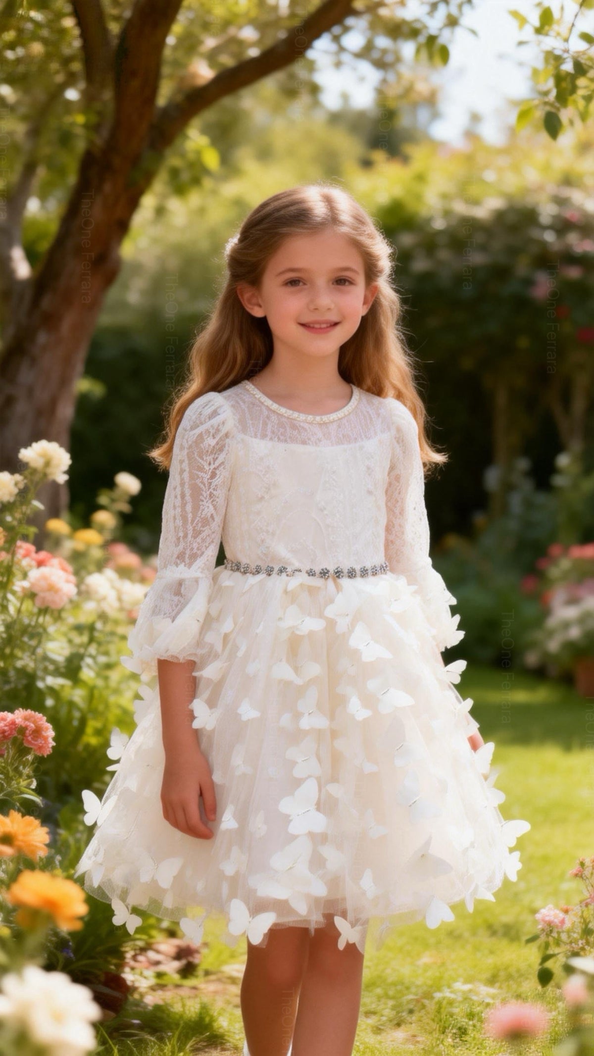 Abito Comunione Bambina Champagne in Tulle con Paillettes – 2–16 Anni- 8541 -TheOne