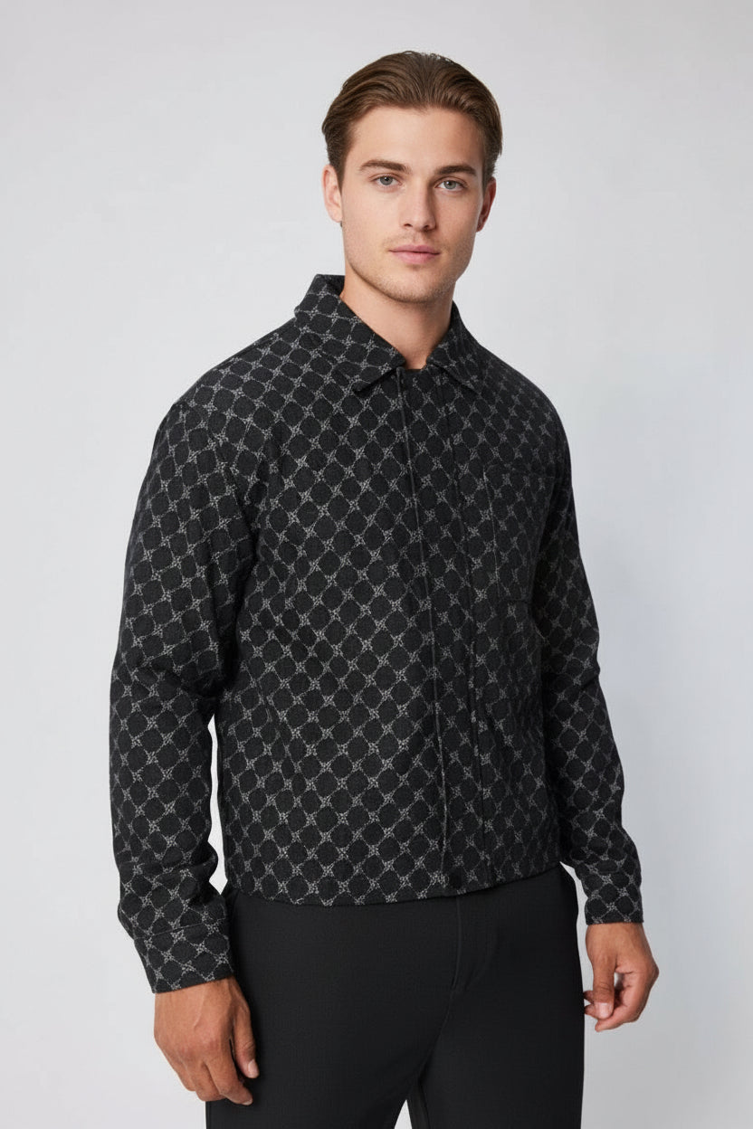 Giacca Overshirt Uomo con Motivo a Catena – Stile Elegante e Moderno-BM2543P-TheOne