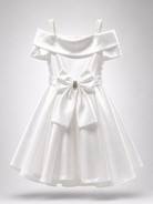 Vestito Bambina Cerimonia Elegante in Taffetà con Fiocco Grande 2-14 Anni Bianco 2 Anni