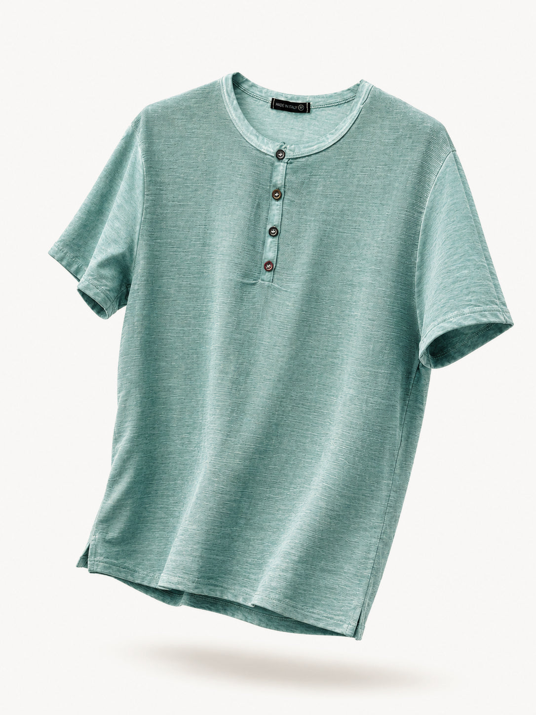 Maglia Uomo Henley 100% Cotone Made in Italy Manica Corta S-3XL Verde oceano
