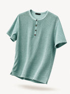 Maglia Uomo Henley 100% Cotone Made in Italy Manica Corta S-3XL Verde oceano