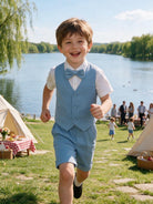 Completo Elegante Bambino Estivo 4 Pezzi con Pantaloncini Abito Cerimonia Matrimonio 1-8 Anni