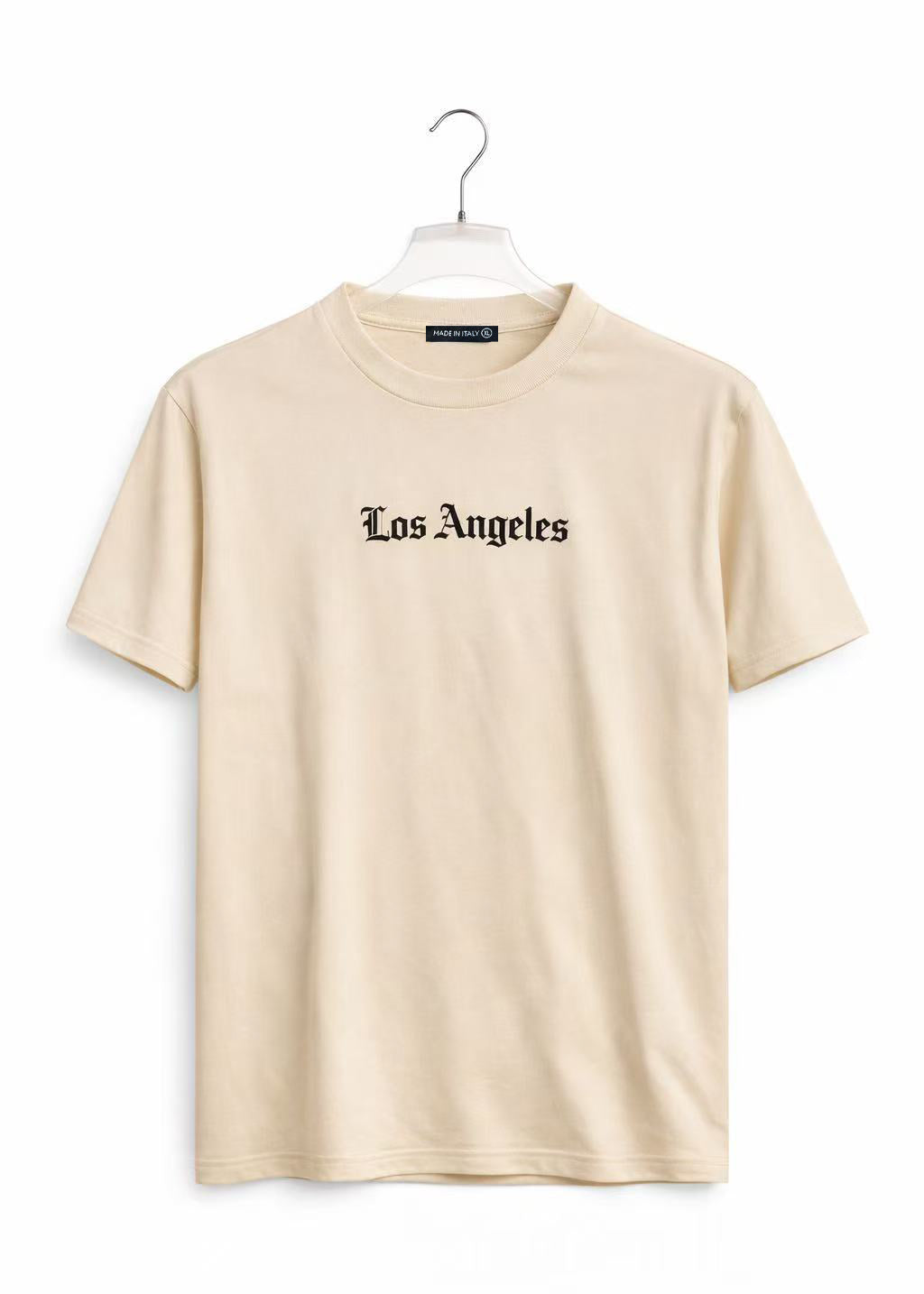 T-Shirt Uomo Los Angeles – Stampa Gotica Made in Italy Beige