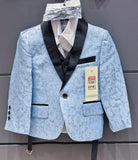 Completo Cerimonia Bambino 5 Pezzi – Abito Elegante Blu Jacquard con Gilet, Camicia, Pantaloni e Papillon Matrimonio & Eventi Speciali 1-16Anni A75 TheOne