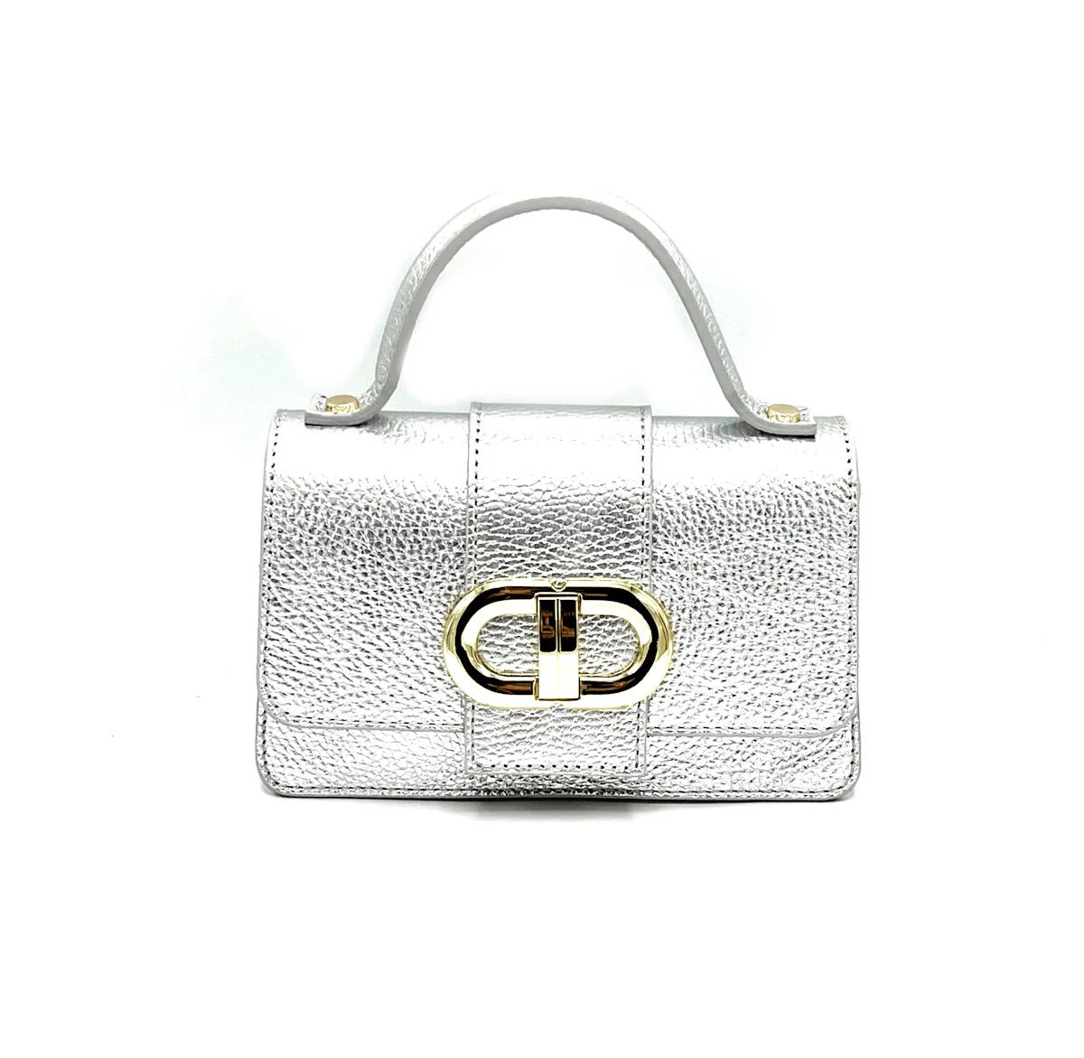 Mini Borsa a Tracolla in Vera Pelle Artigianale, Catena Removibile, Made in Italy – art. 112413 Silver