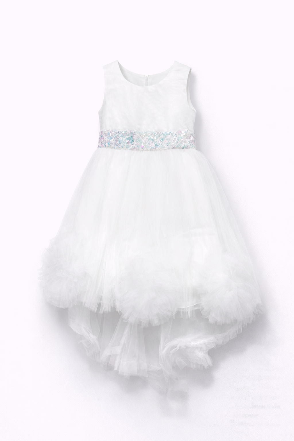 Abito da Cerimonia Bambina Bianco a Sirena in Tulle – 2-14 Anni | Battesimo, Comunione, Damigella 22012-TheOne Ferrara