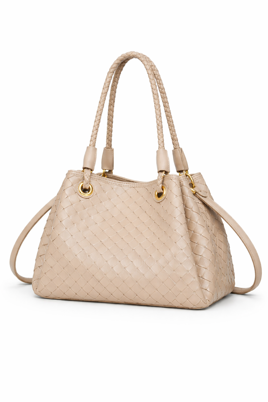 Borsa Donna Intrecciata Elegante 24.5cm – Mini Shopper con Tracolla | Stile Italiano Chic 9450 Beige 24.5X19X18cm