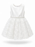 Abito Elegante Bambina 2-12 Anni – Vestito Cerimonia con Gonna 3D Floreale per Matrimonio e Comunione Bianco