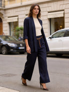 Completo Donna Elegante a Righe | Blazer e Pantaloni Wide Leg