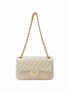 Borsa Donna Trapuntata a Spalla con Catena – Stile Italiano Elegante 9887, 27×8X16 cm Beige