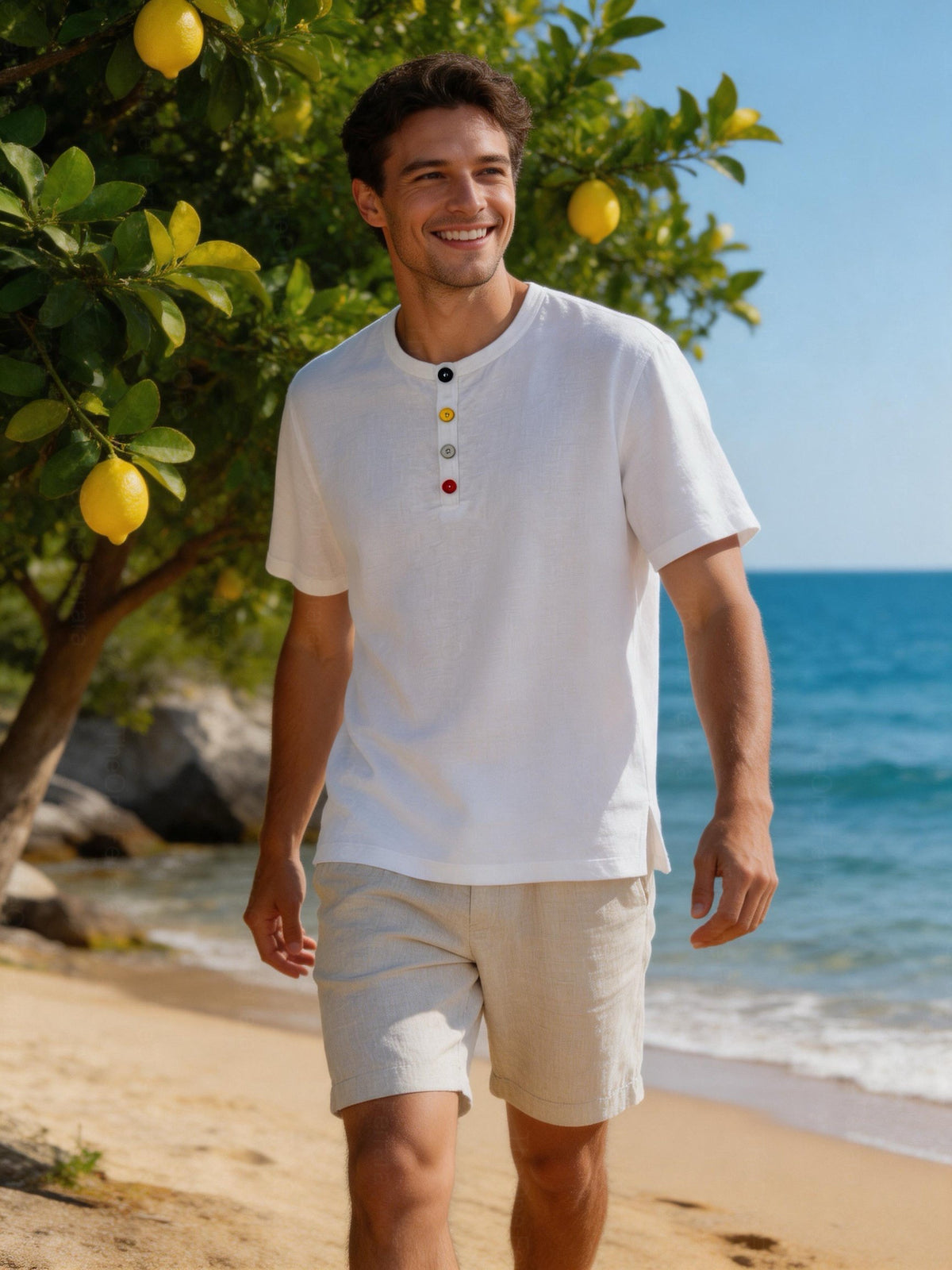 Maglia Uomo Henley 100% Cotone Made in Italy Manica Corta S-3XL